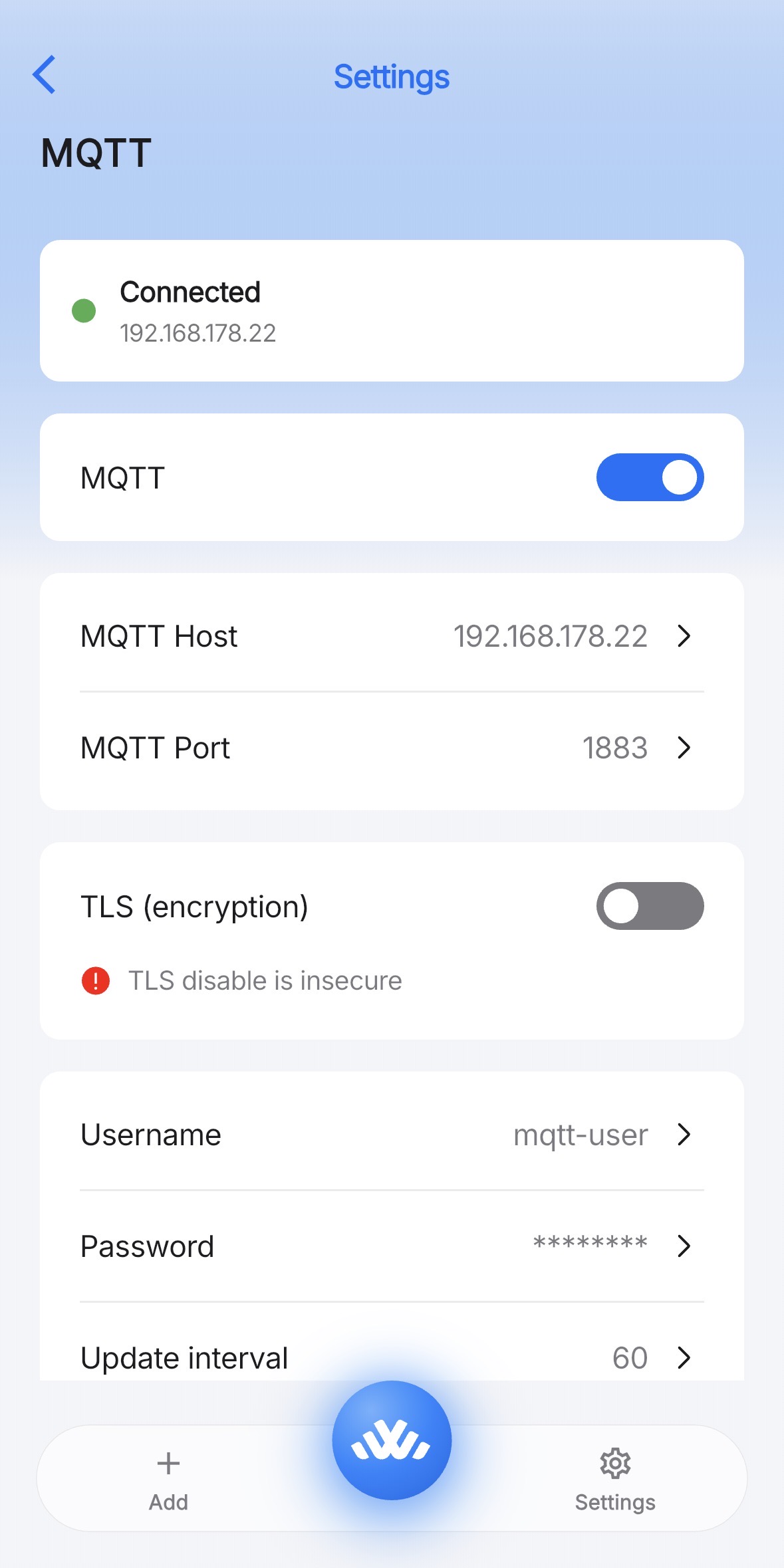 MQTT settings in the WattWächter app