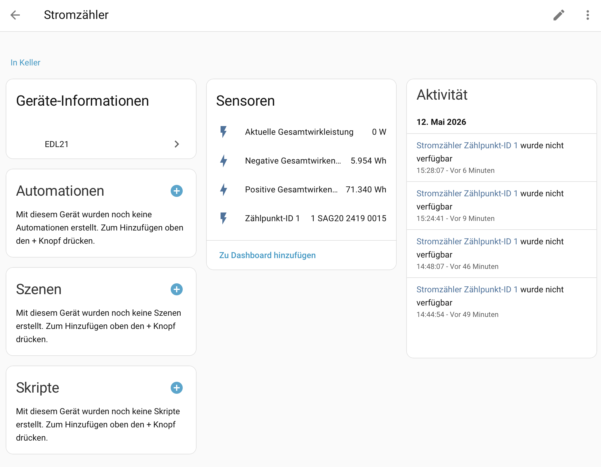 Detailansicht des Stromzählers